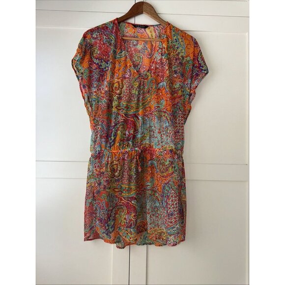 RALPH LAUREN 🌸 SHEER BOLD PRINT / BLOUSE / COVER UP - Picture 2 of 16